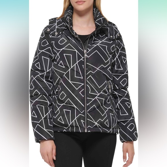 KARL LAGERFELD PARIS Logo Hooded Down Puffer Jacket XS - Picture 2 of 4